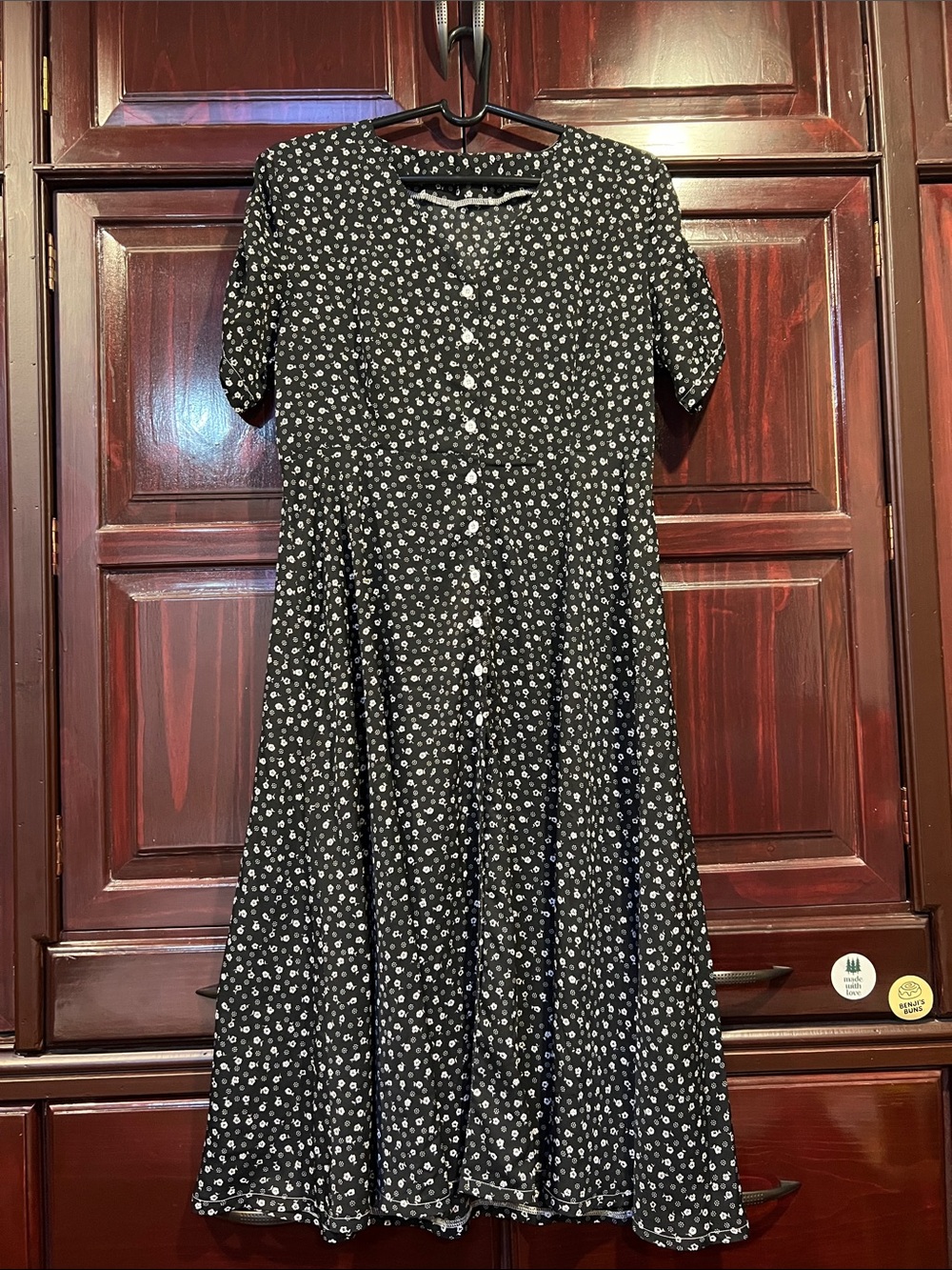 Black Floral Button-Front Women’s Dress